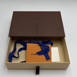 Louis Vuitton Brown Box with Blue Ribbon and card